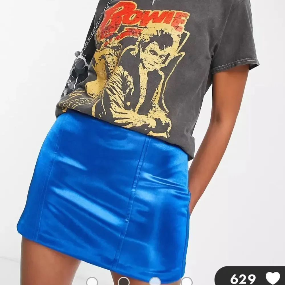 Topshop Tall double seam satin mini skirt in cobalt 4‎ NWT in packaging